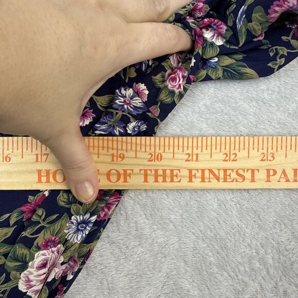 Vtg Floral Midi Dress M Petite Lace Collar Belt Modest Twee Grandma Cottage 80s - Picture 10 of 15